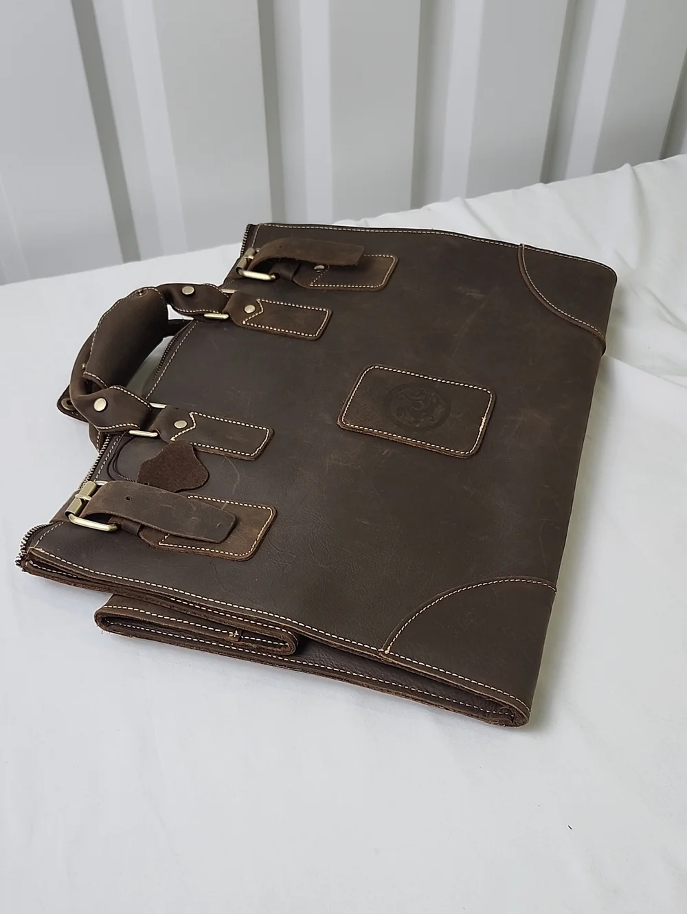 Unbranded Mens Dark Brown Full Grain Leather Travel Tote Duffle Bag Work Dr. Bag